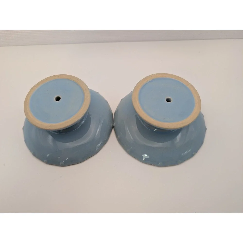 Pair of Blue Ceramic Pedestal Mini Cupcake Stand Candle Holder Trinket/Soap Dish